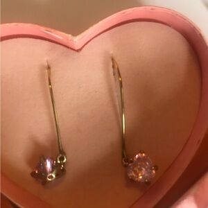 Pink heart stone drop pierced earrings